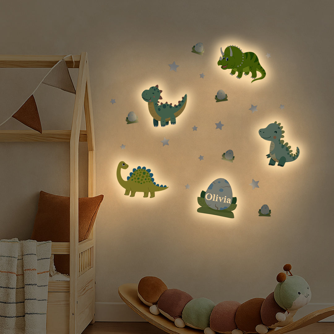 Personalized Wooden Baby's Room Wall Light Set-Dinosaur Theme