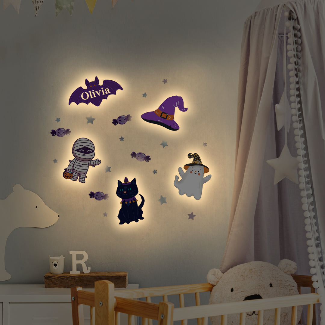 Personalized Wooden Baby's Room Wall Light Set-Halloween Theme