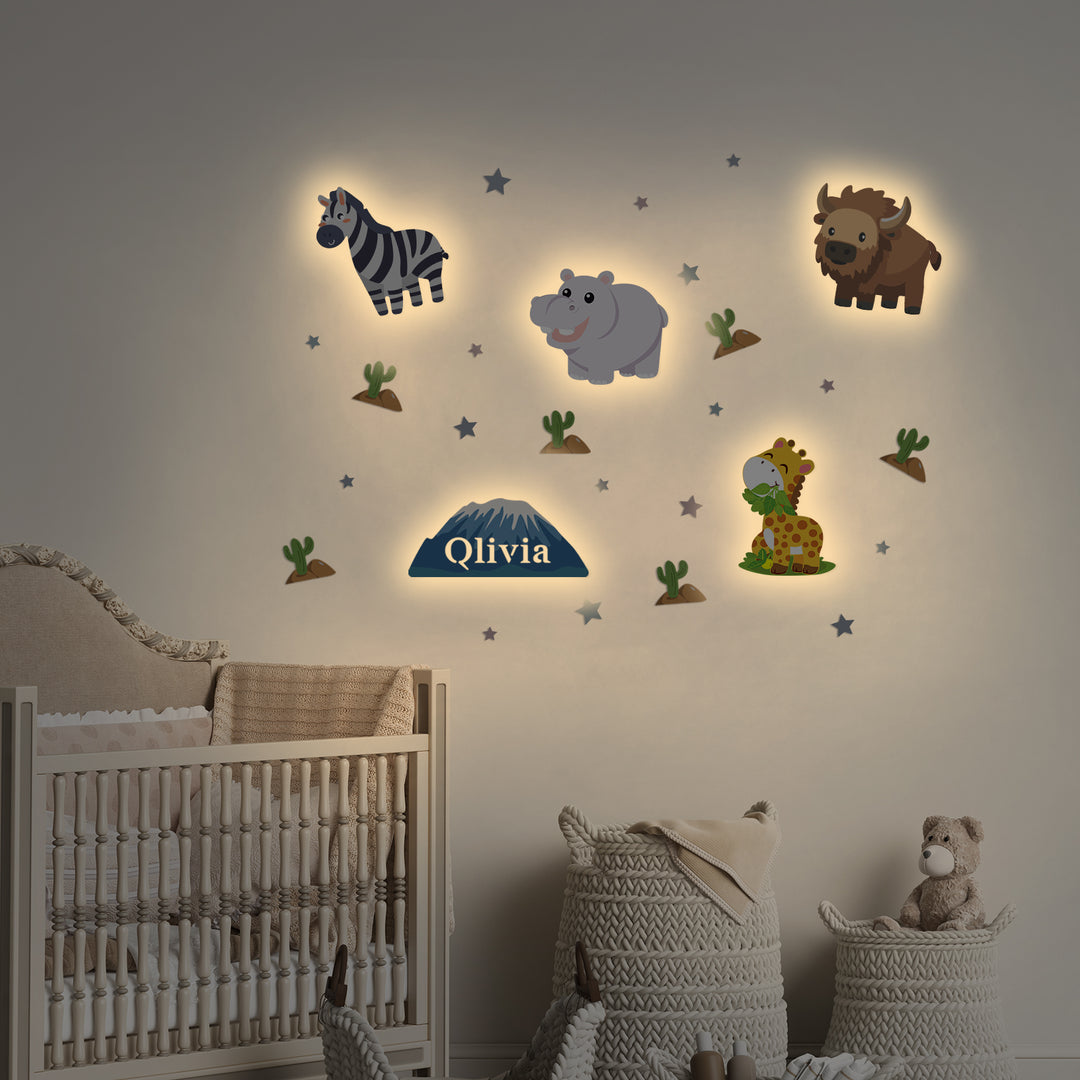 Personalized Wooden Baby's Room Wall Light Set-Grassland Theme