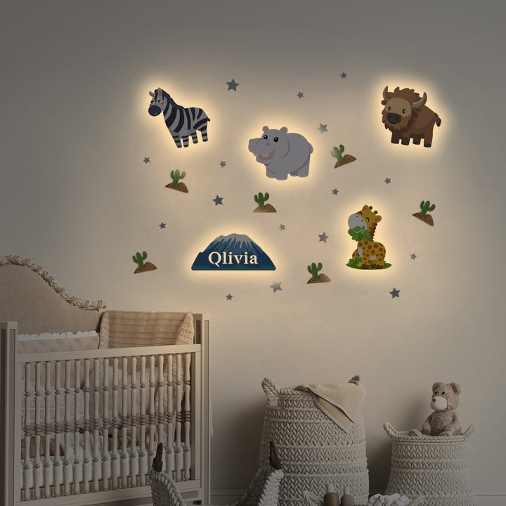 Personalized Wooden Baby's Room Wall Light Set-Grassland Theme