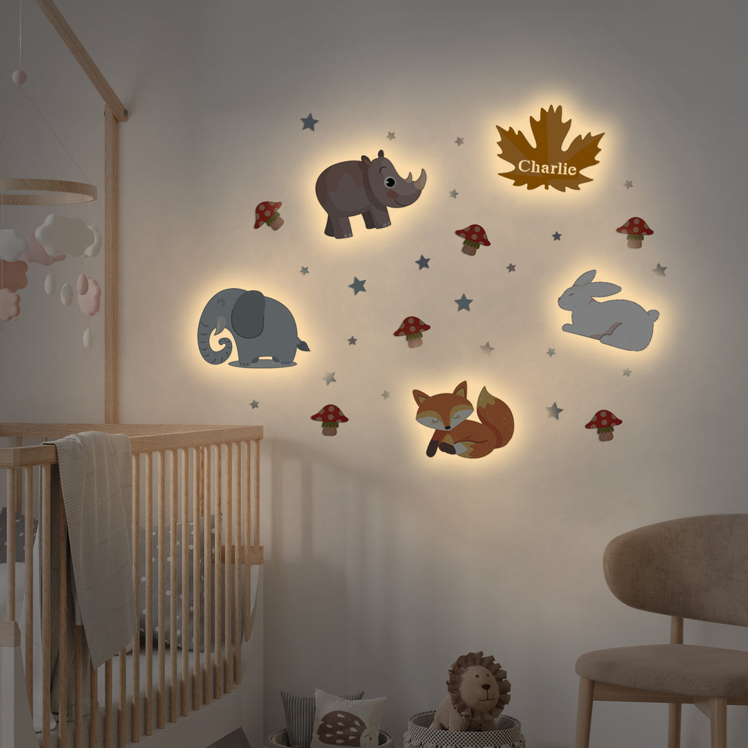 Personalized Wooden Baby's Room Wall Light Set-Forest Theme