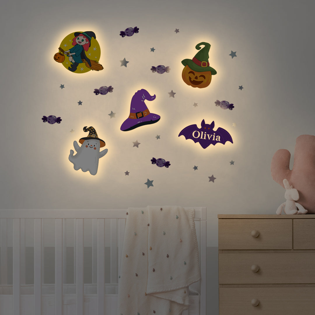 Personalized Wooden Baby's Room Wall Light Set-Halloween Theme