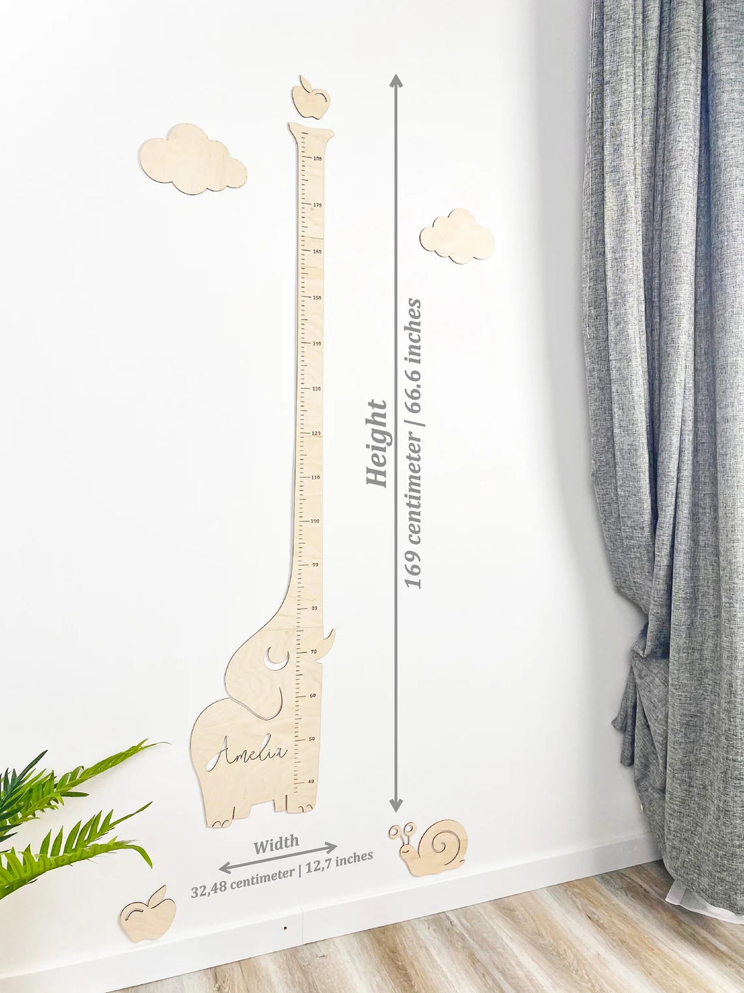 Personalized Wooden Elephant Growth Height Chart Ruler - Size