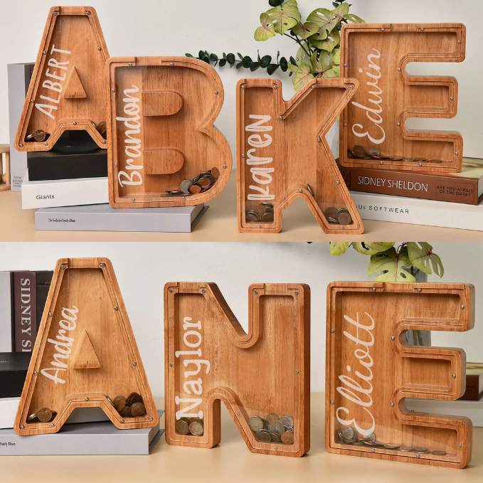 Custom Wooden Letter Piggy Bank For Boys or Girls