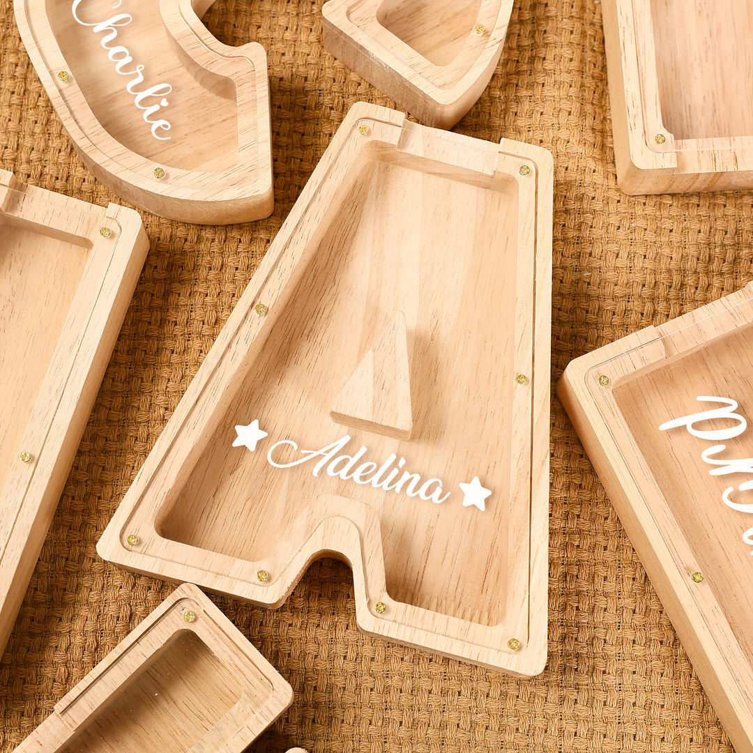 Custom Wooden Letter Piggy Bank For Kids