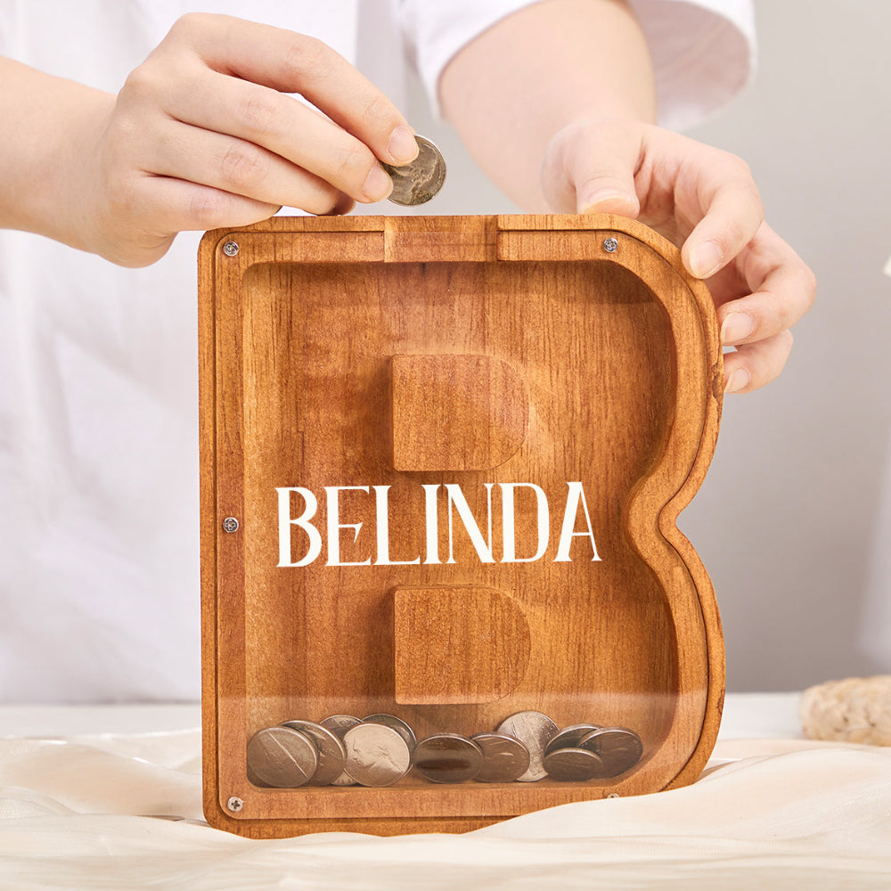 Custom Wooden Letter Piggy Bank for Kids