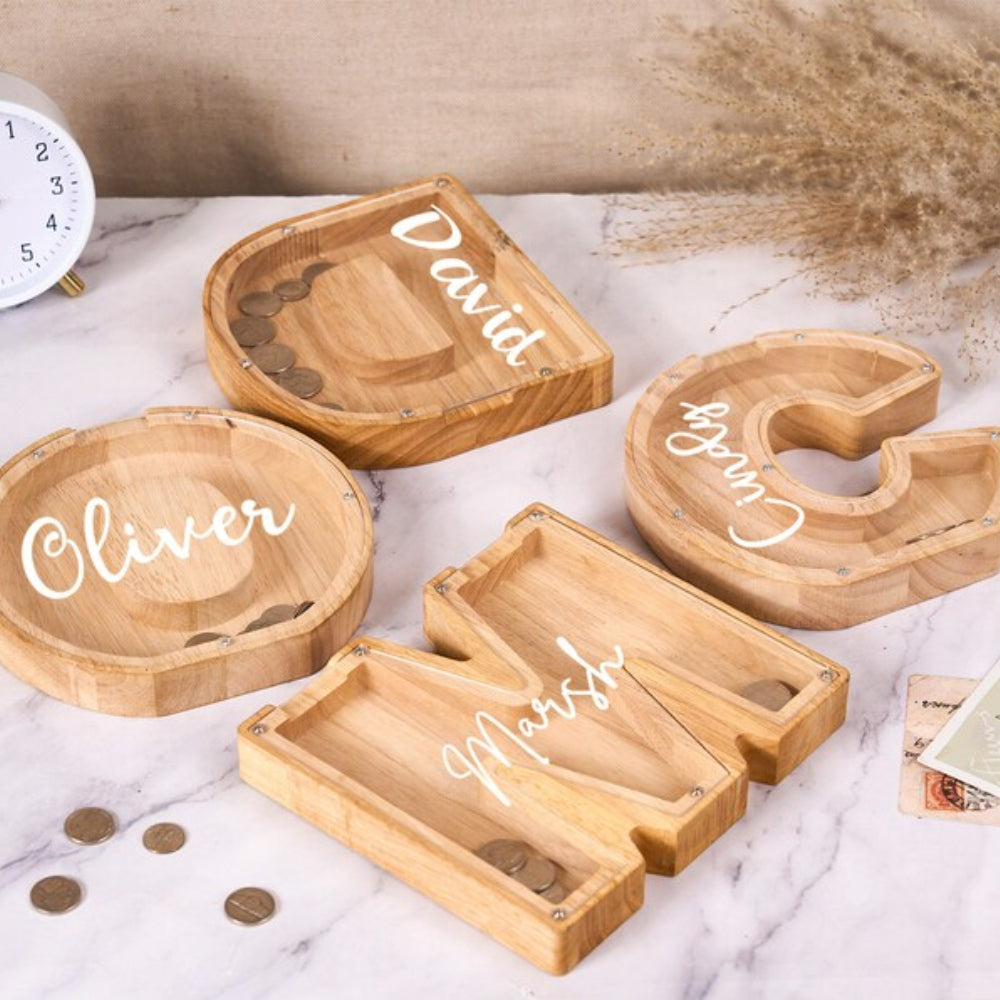 Personalized Kids Wooden Letter Piggy Bank