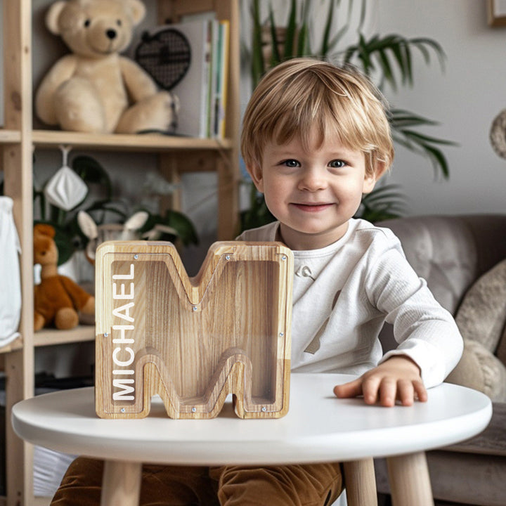 Personalized Wooden Letter Piggy Bank Custom Gift