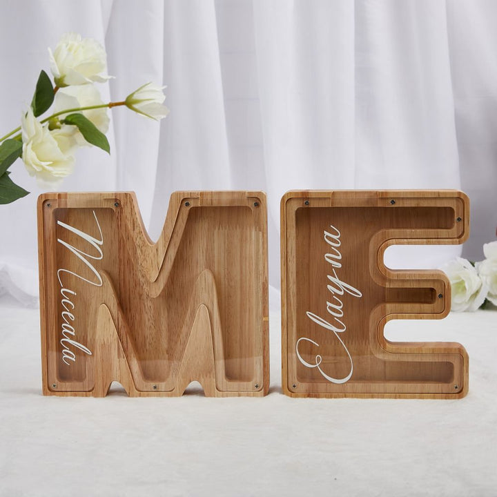 Personalized Wooden Letter Piggy Bank For Kids