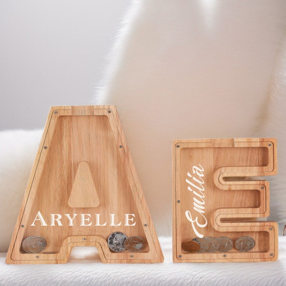 Personalized Wooden Letter Piggy Bank For Kids