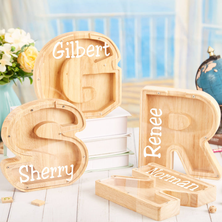 Personalized Wooden Letter Piggy Bank For Kids