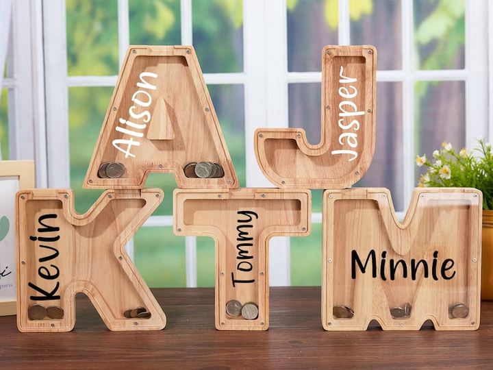 Wooden 26 Letter Piggy Bank For Kids