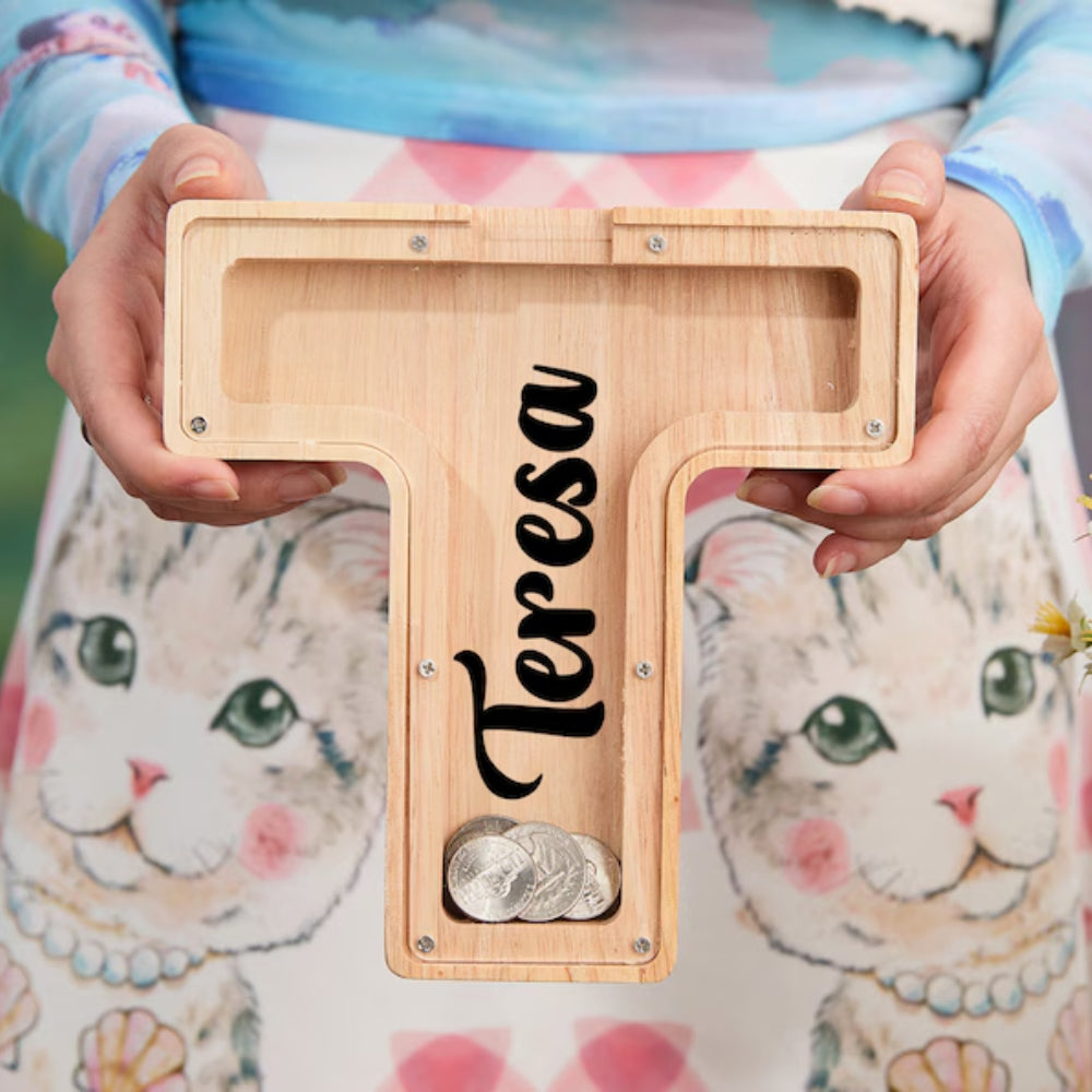 Wooden 26 Letter Piggy Bank For Kids