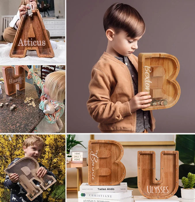 Wooden Letter Piggy Bank Gift For Kids