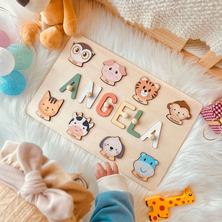 Personalized Name Puzzle with Cute Animal Figures for Toddlers