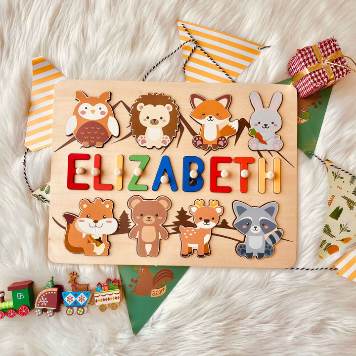 Oversized Animal Elements Wooden Name Puzzle