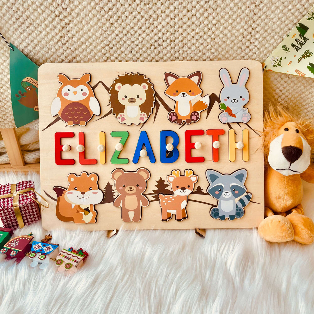 Oversized Animal Elements Wooden Name Puzzle - “ELIZABETH”