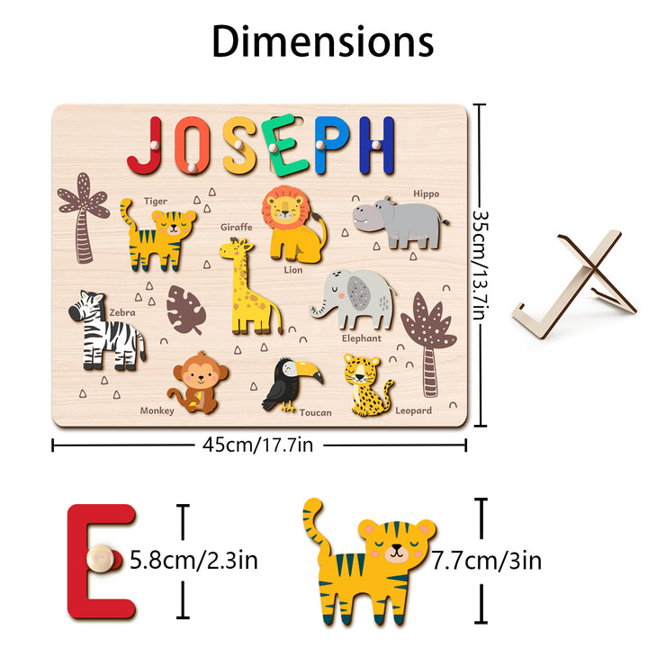 Personalized Jungle Animal Name Puzzle - Size