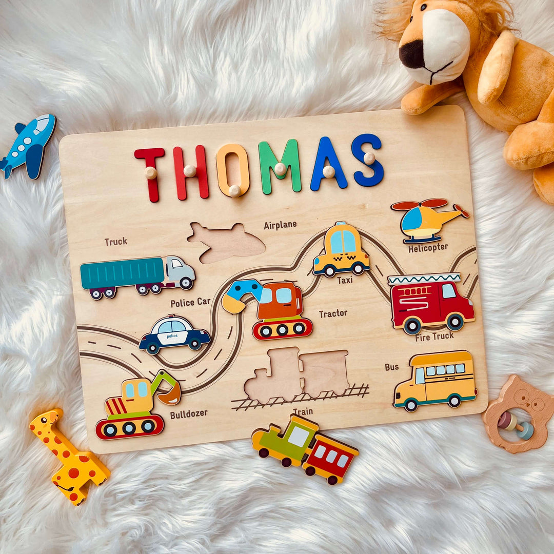 Personalized Transportation Name Puzzle - Rainbow