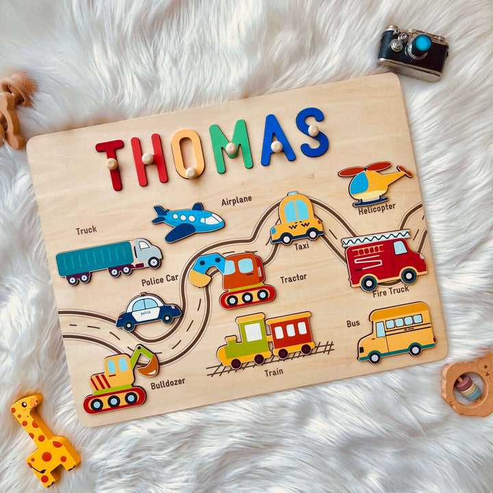 Personalized Transportation Name Puzzle - Rainbow Letters