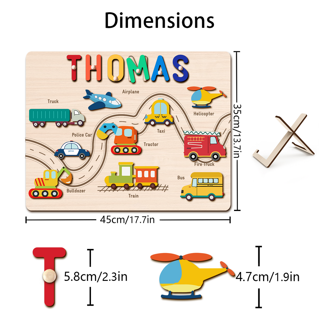 Personalized Transportation Name Puzzle - Size