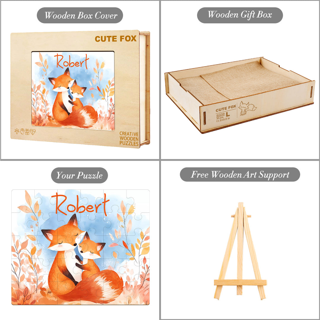 Personalized Wooden Baby Name Puzzle - Fox Family