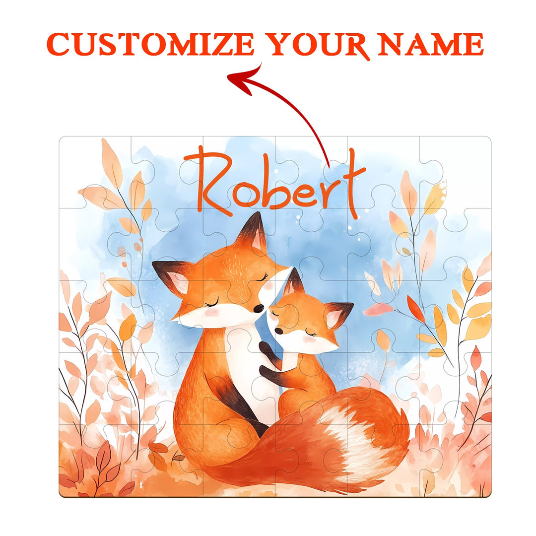 Personalized Wooden Baby Name Puzzle - Fox Family