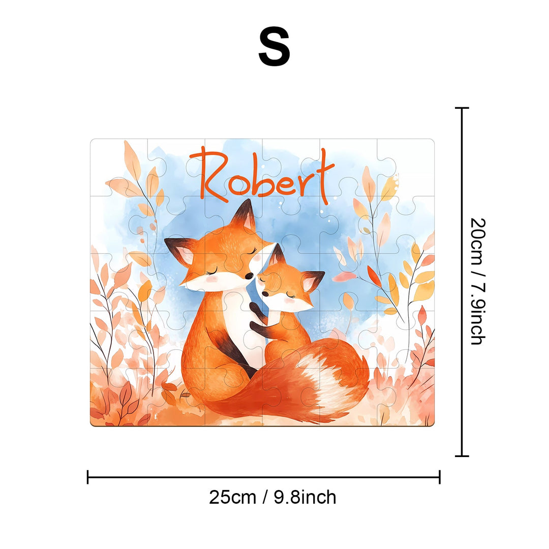 Personalized Wooden Baby Name Puzzle - Fox Family