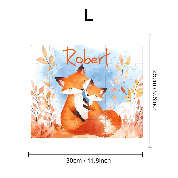 Personalized Wooden Baby Name Jigsaw Puzzle - Fox Family