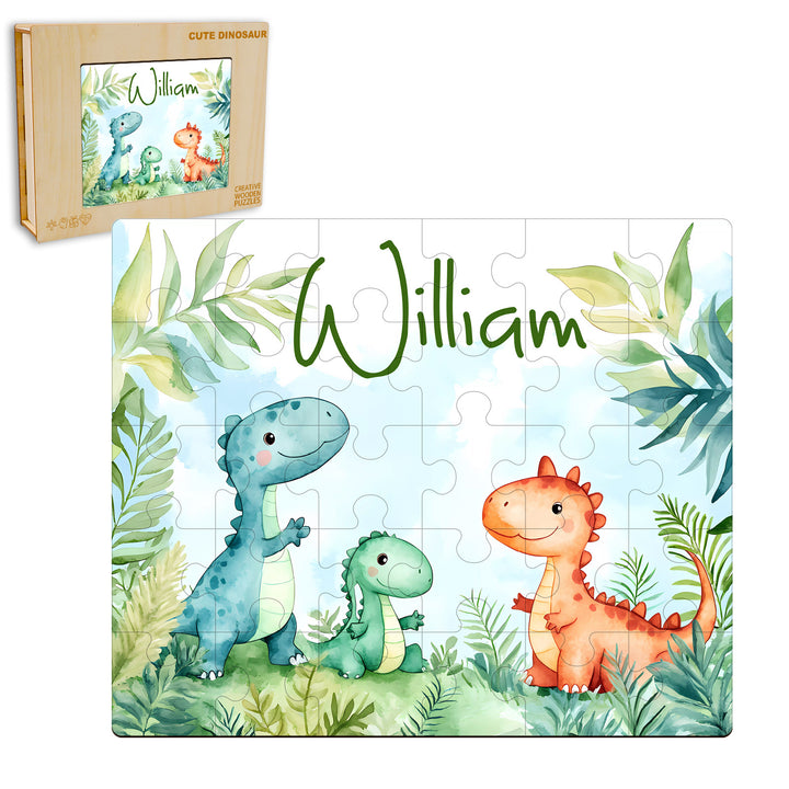 Personalized Wooden Baby Name Puzzle - Dinosaur Family