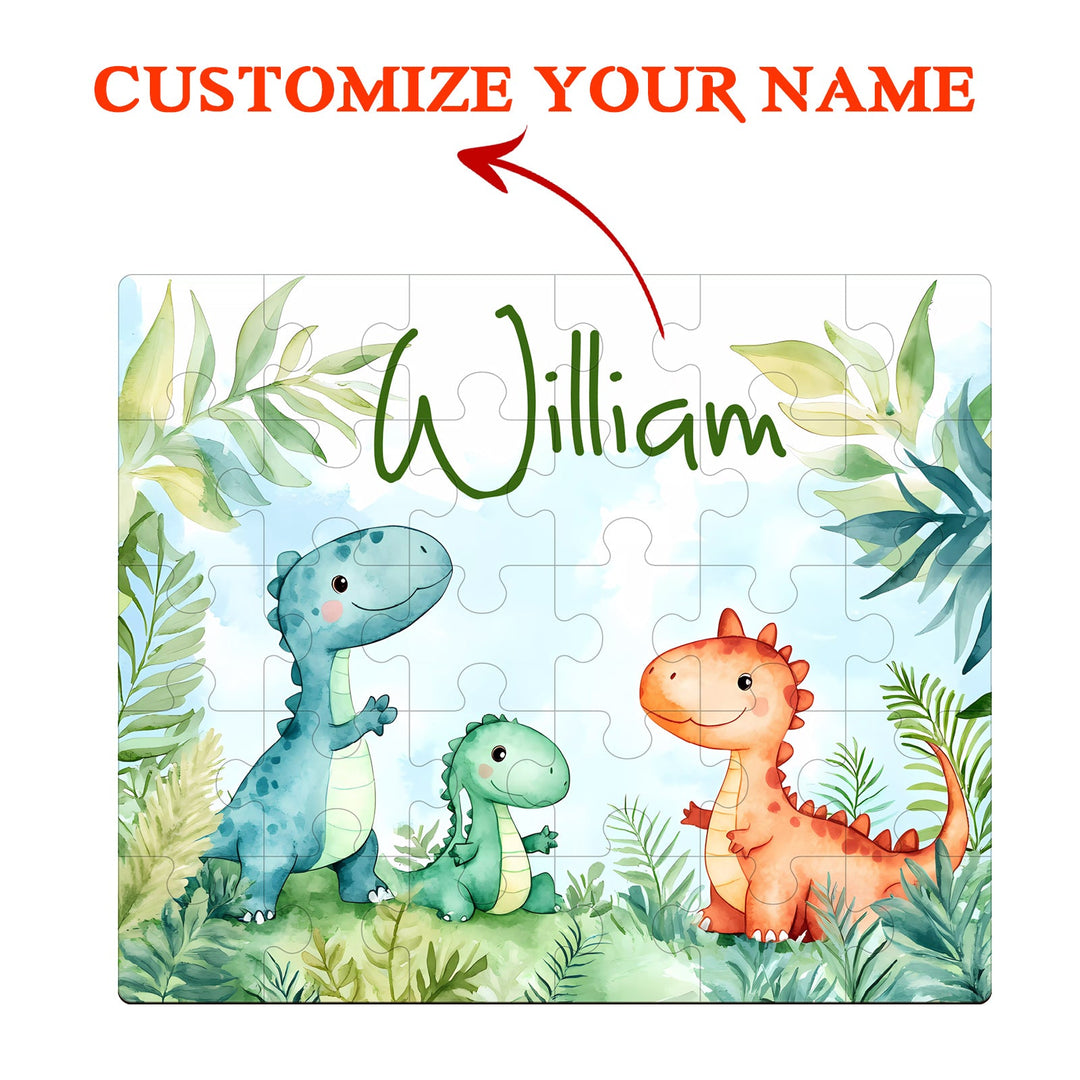 Personalized Wooden Baby Name Puzzle - Dinosaur Family