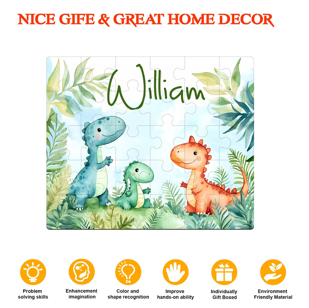 Personalized Wooden Baby Name Puzzle - Dinosaur Family