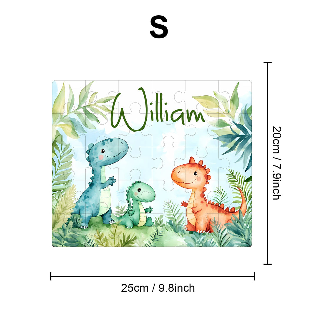 Personalized Wooden Baby Name Jigsaw Puzzle - Dinosaur Family