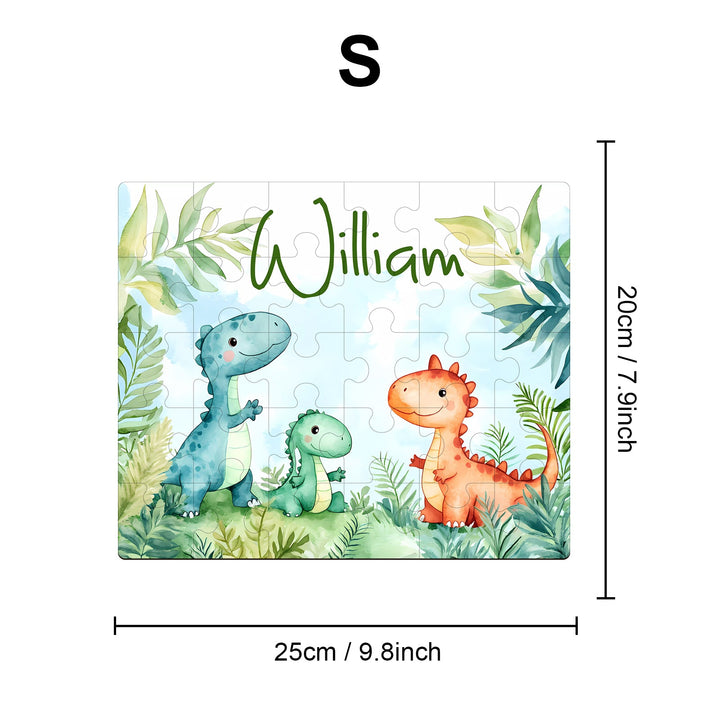 Personalized Wooden Baby Name Puzzle - Dinosaur Family