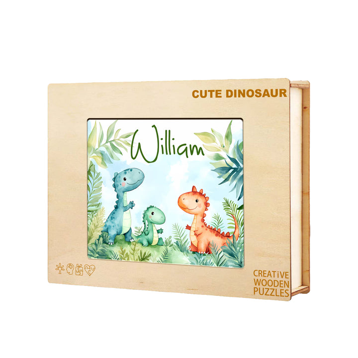 Personalized Wooden Baby Name Jigsaw Puzzle - Dinosaur Family