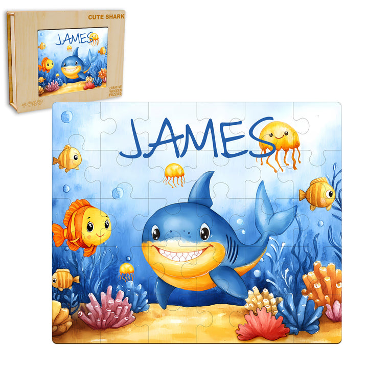 Personalized Wooden Baby Name Jigsaw Puzzle - Ocean Friends