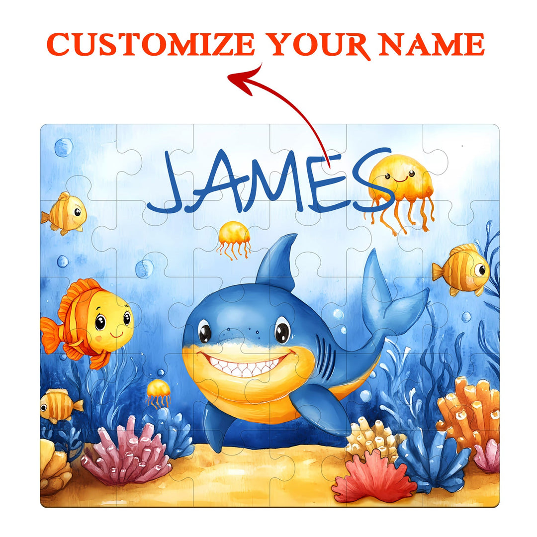 Personalized Wooden Baby Name Jigsaw Puzzle - Ocean Friends