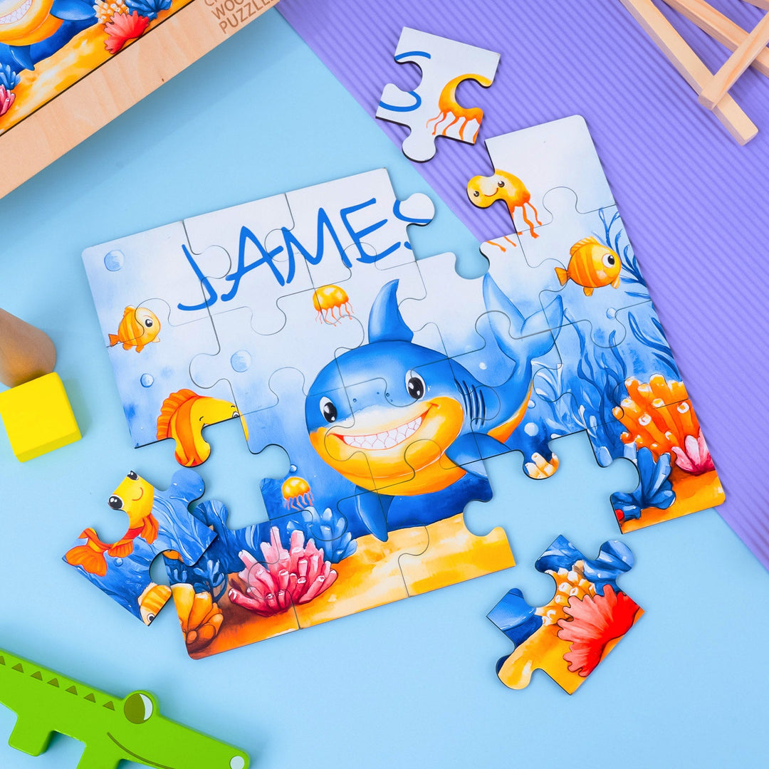 Personalized Wooden Baby Name Jigsaw Puzzle - Ocean Friends