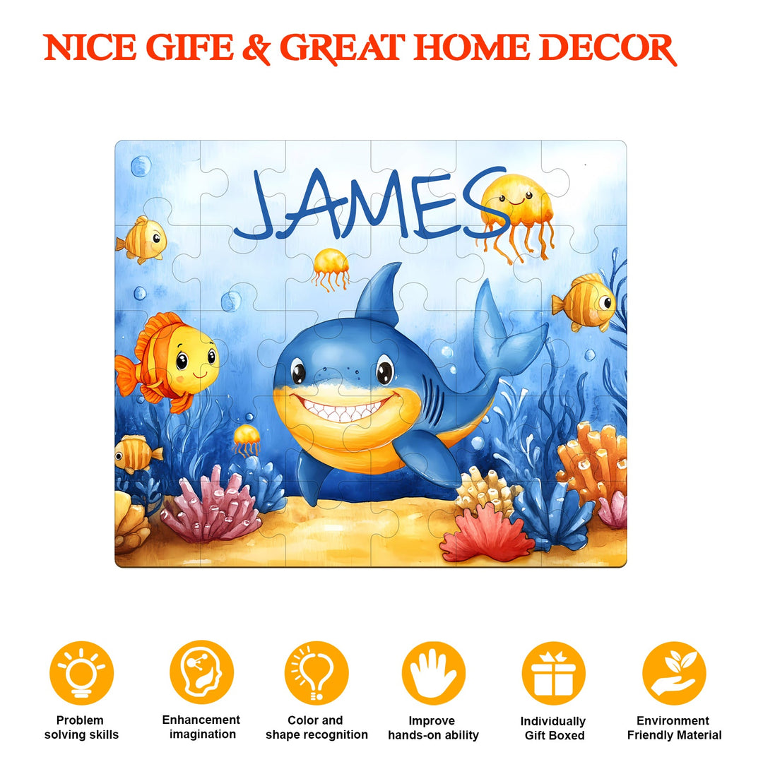 Personalized Wooden Baby Name Jigsaw Puzzle - Ocean Friends