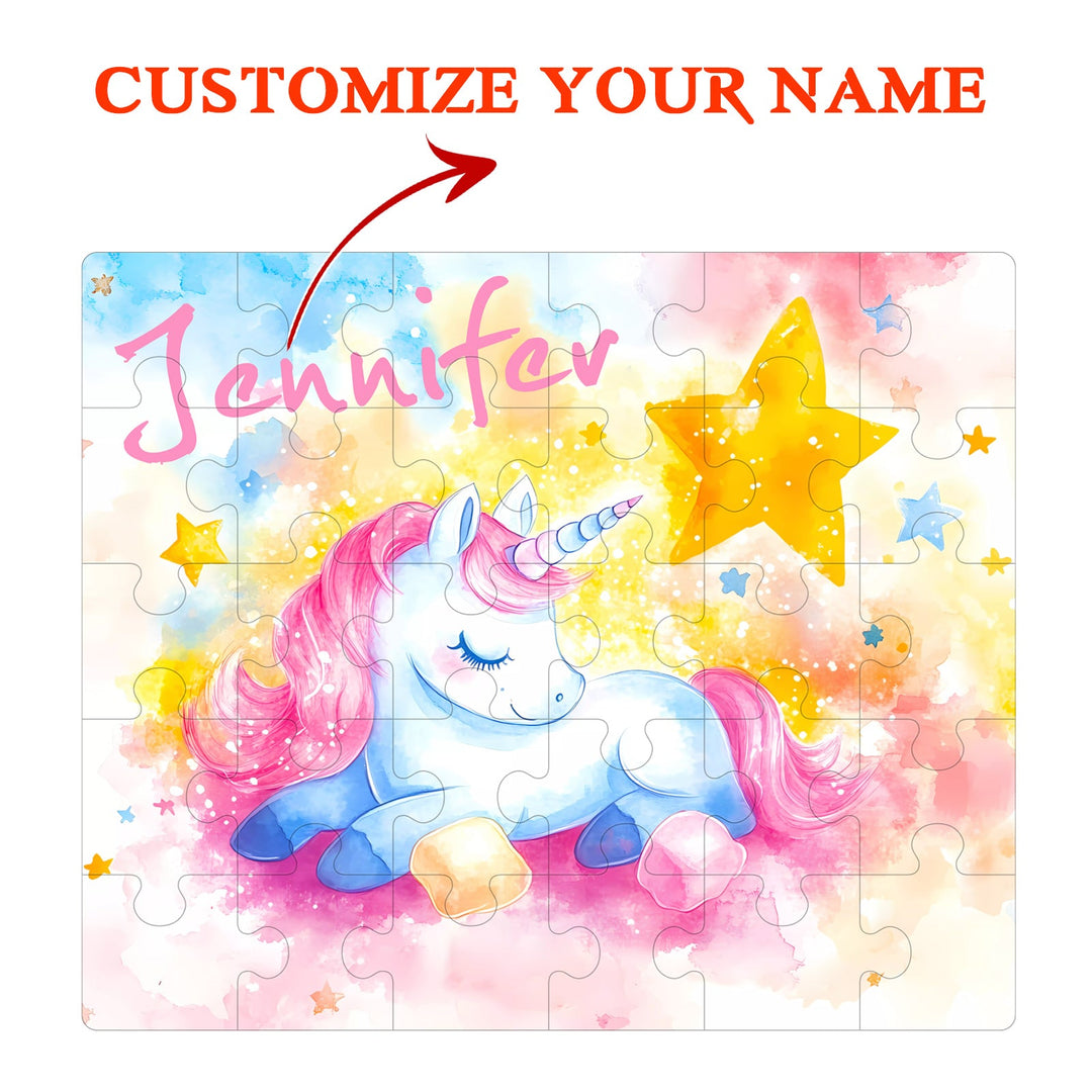 Personalized Wooden Baby Name Jigsaw Puzzle - Sleeping Unicorn