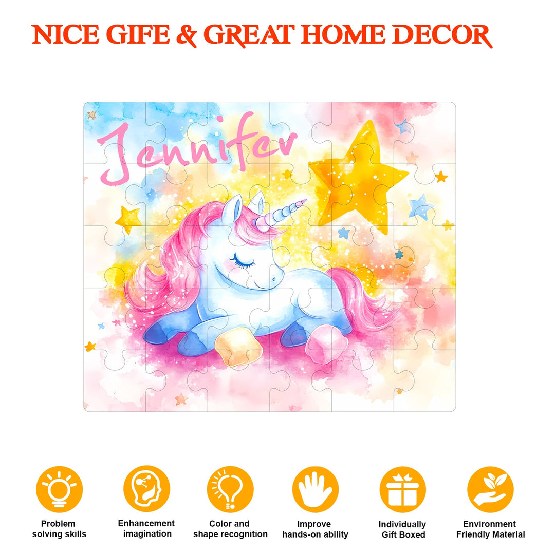 Personalized Wooden Baby Name Puzzle - Sleeping Unicorn