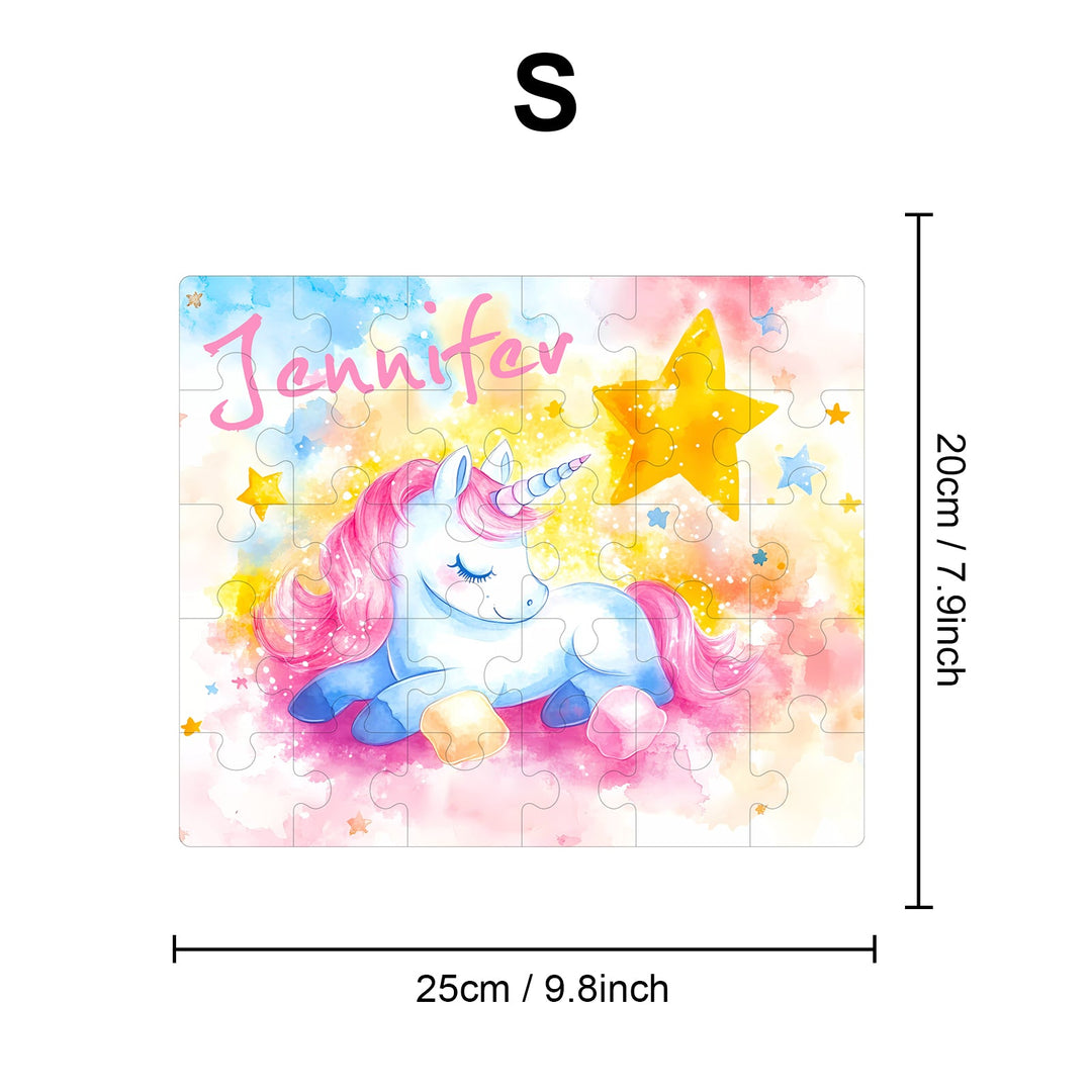 Personalized Wooden Baby Name Jigsaw Puzzle - Sleeping Unicorn