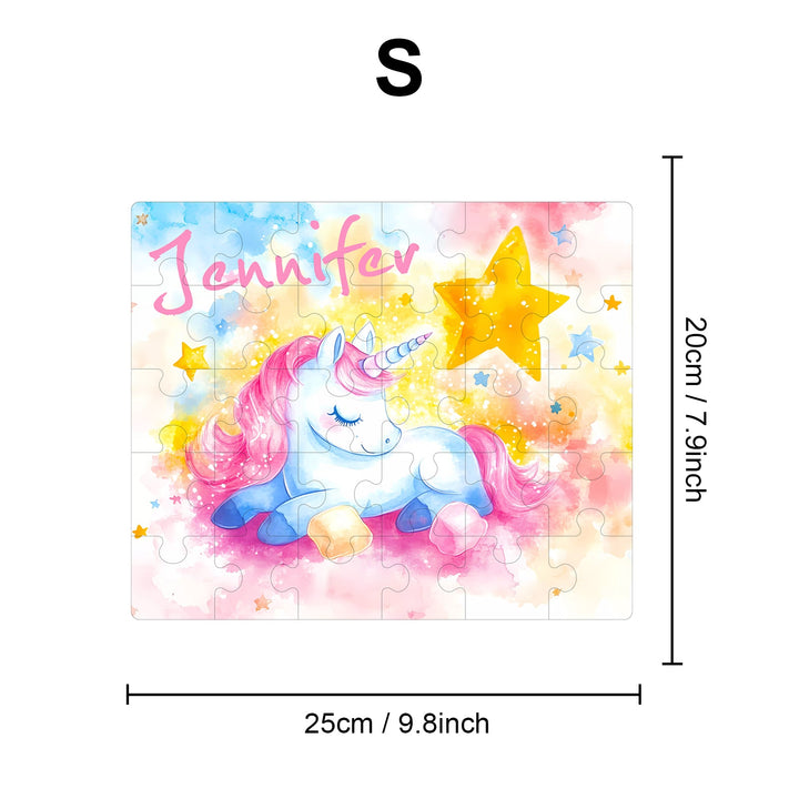 Personalized Wooden Baby Name Jigsaw Puzzle - Sleeping Unicorn