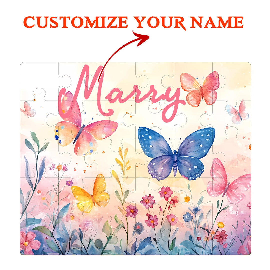 Personalized Wooden Baby Name Puzzle - Butterfly in the flowers