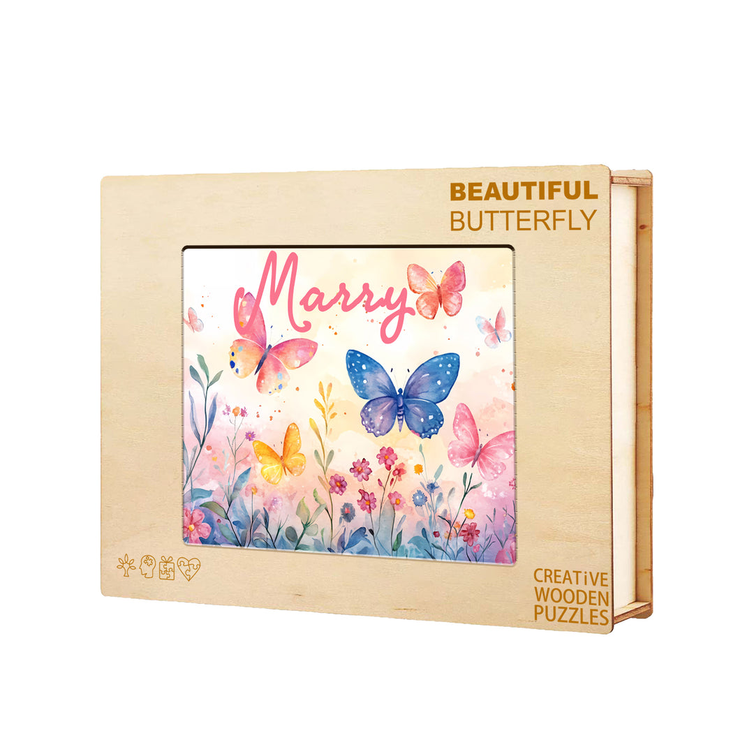 Personalized Wooden Baby Name Jigsaw Puzzle - Butterfly in the flowers