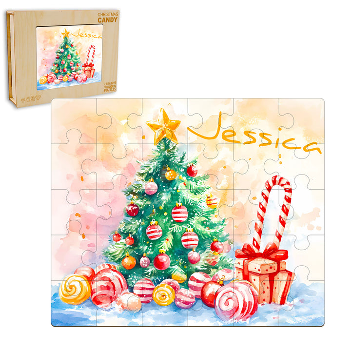 Personalized Wooden Baby Name Puzzle - Christmas Candy