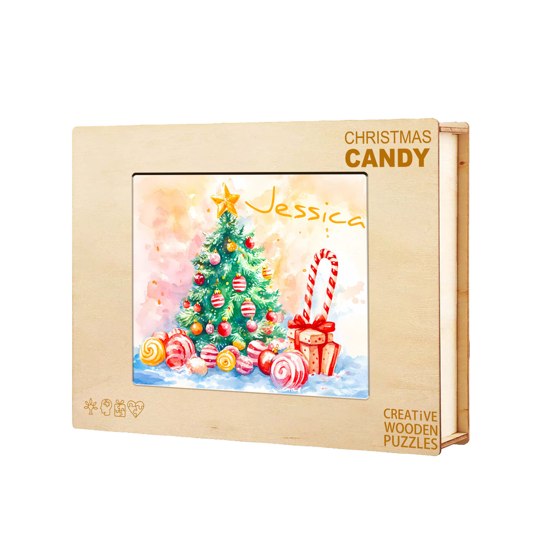 Personalized Wooden Baby Name Jigsaw Puzzle - Christmas Candy