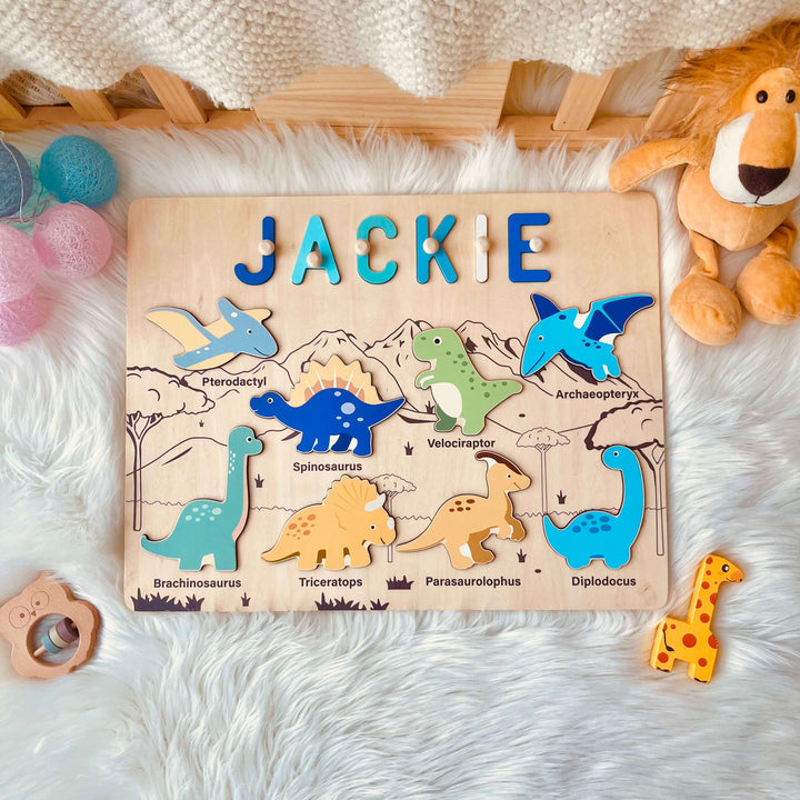 Personalized Dinosaur Name Puzzle Baby Blue