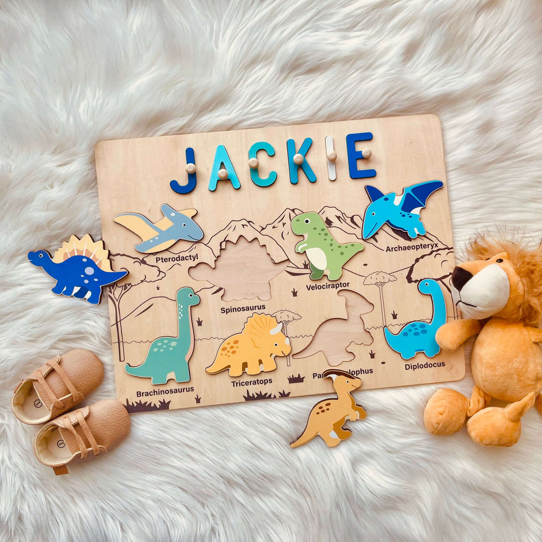 Personalized Dinosaur Name Puzzle Baby Blue "JACKIE"