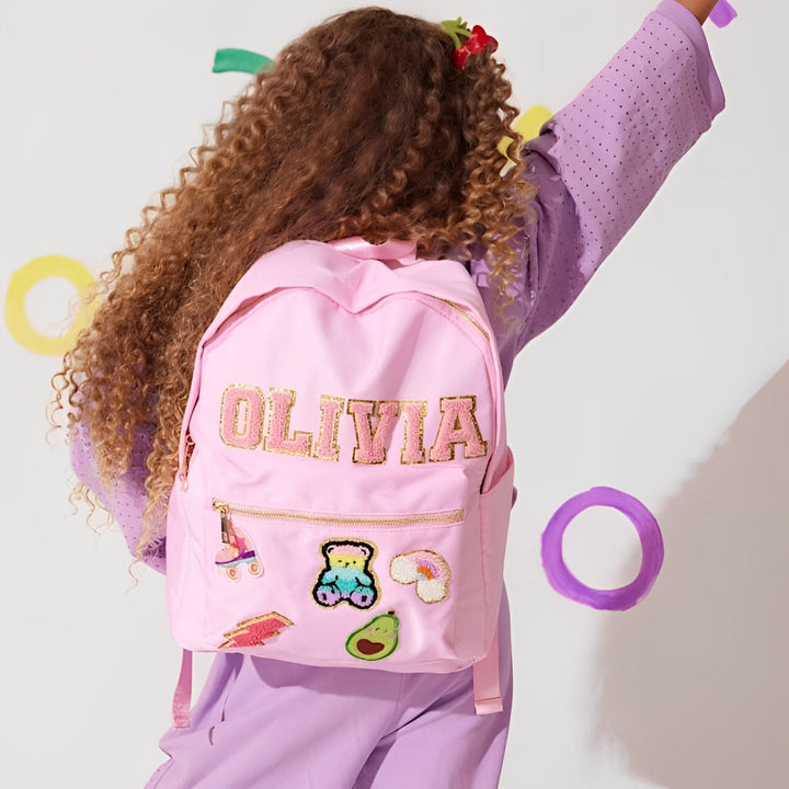 Little Girl Back to School Backpack, Letter Patches Backpack